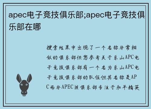 apec电子竞技俱乐部;apec电子竞技俱乐部在哪