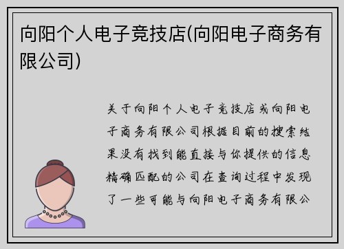 向阳个人电子竞技店(向阳电子商务有限公司)
